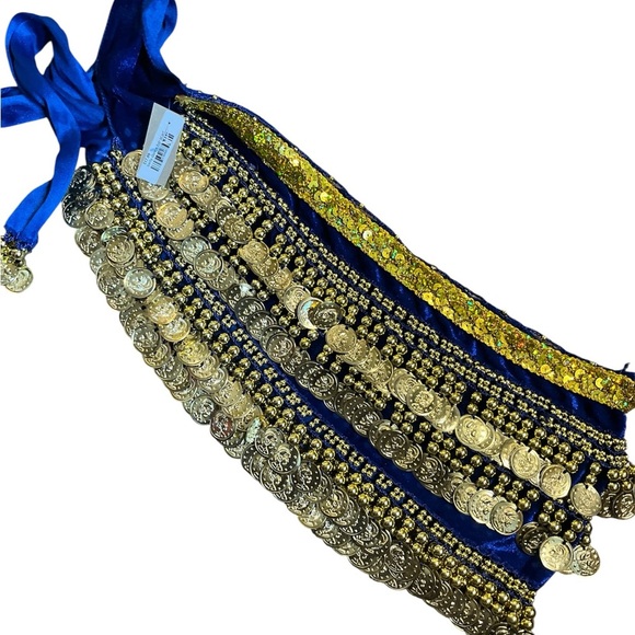 Accessories - Blue and Gold Coin Belly Dance Hip Scarf NWT